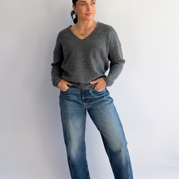 Women’s Grey V-Neck Sweater – Soft Knit Lightweight Pullover - Picture 2 of 9